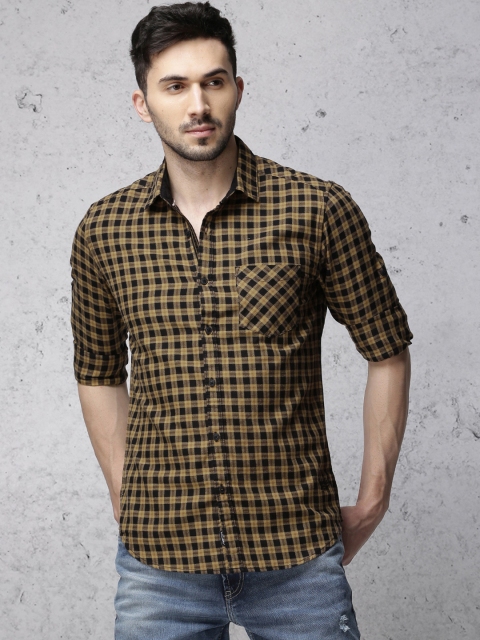 

Ecko Unltd Men Khaki & Black Slim Fit Checked Casual Shirt