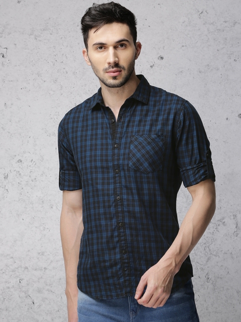 

Ecko Unltd Men Blue & Black Slim Fit Checked Casual Shirt