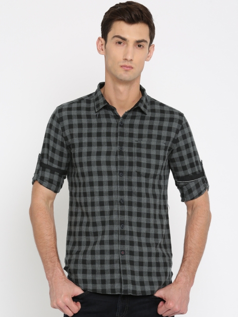 

Ecko Unltd Men Grey & Black Slim Fit Checked Casual Shirt