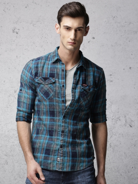

Ecko Unltd Men Blue Slim Fit Checked Casual Shirt