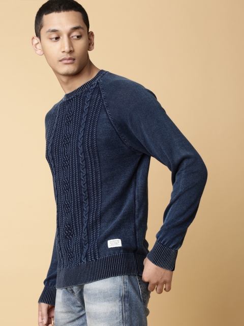 

Mr Bowerbird Men Navy Blue Self Design Pullover