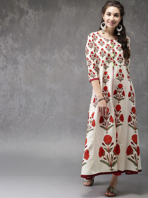 

Anouk Women Red & Off-White Printed A-Line Kurta