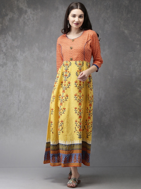

Anouk Women Yellow & Peach-Coloured Printed A-Line Kurta