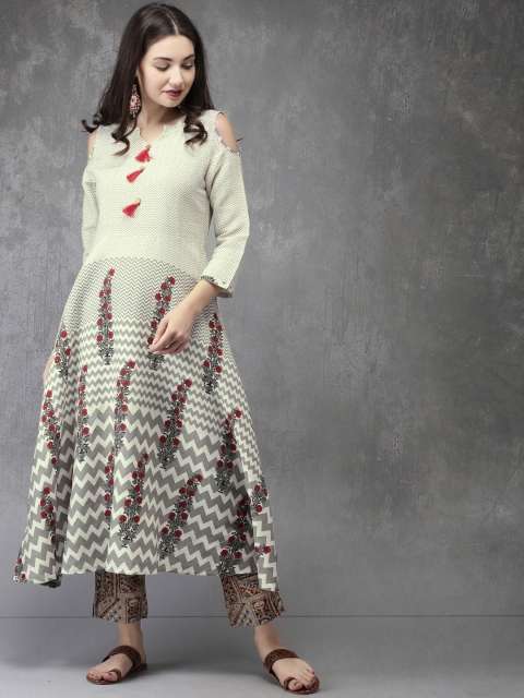 

Anouk Women Off-White Printed A-Line Kurta