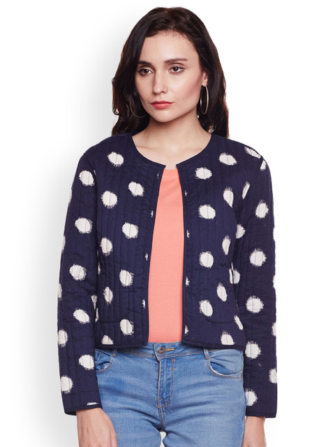 

Oxolloxo Women Navy Blue Solid Bomber