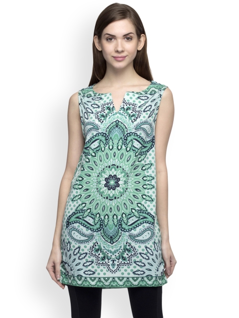 Oxolloxo Green Printed Tunic available at myntra for Rs.399
