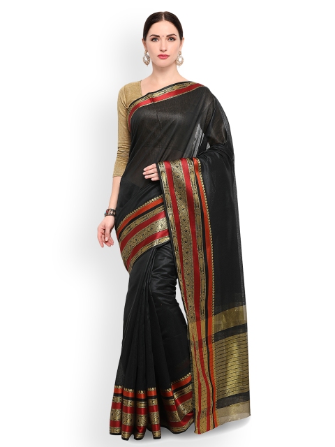 

Varkala Silk Sarees Black Cotton Blend Solid Banarasi Saree