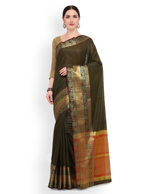 

Varkala Silk Sarees Taupe Cotton Blend Solid Banarasi Saree