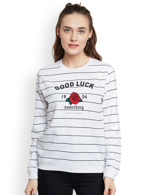 

Club York Women White Striped Sweatshirt