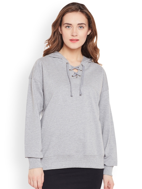 

Club York Women Grey Solid Hooded Sweatshirt