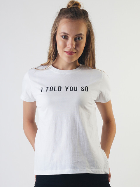 

Blue Saint Women White Solid Round Neck Slim Fit T-shirt