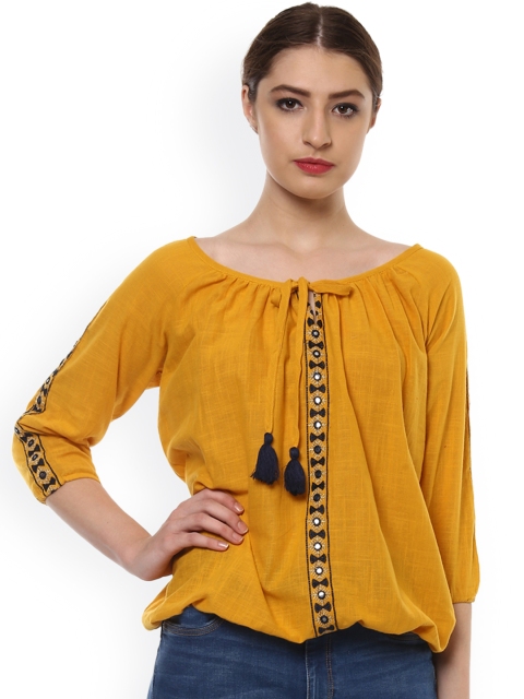 

Sringam Women Mustard Solid Blouson Top