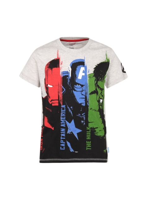 Kids Ville Boys White Avengers Printed Round Neck T-shirt, Grey