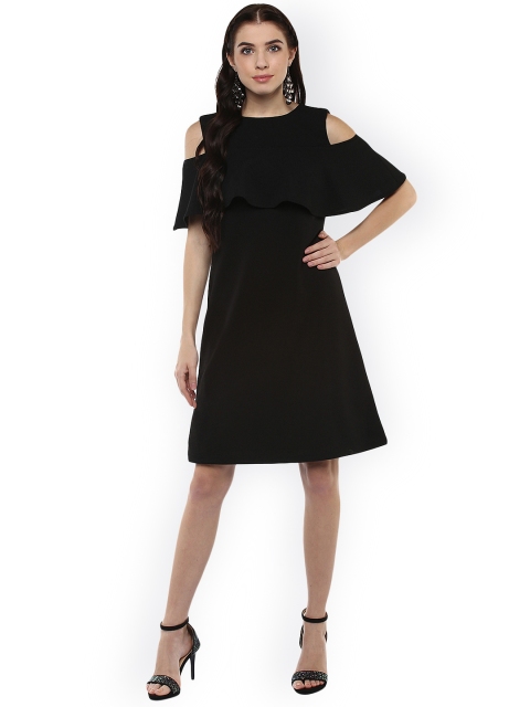 

Harpa Women Black Solid A-Line Cold Shoulder Dress