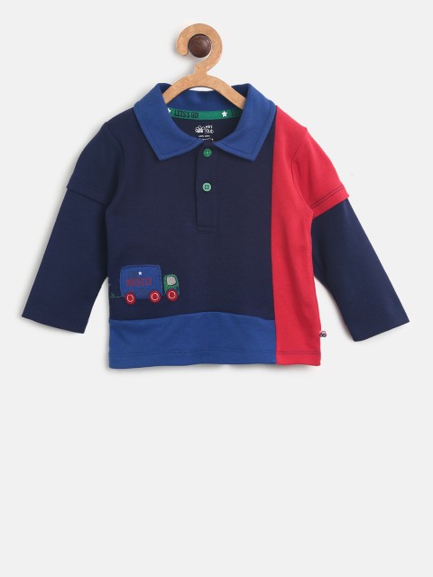 

MINI KLUB Boys Blue Printed Polo Collar T-shirt