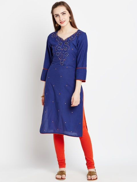 

AgrohA Women Blue Embroidered Straight Kurta