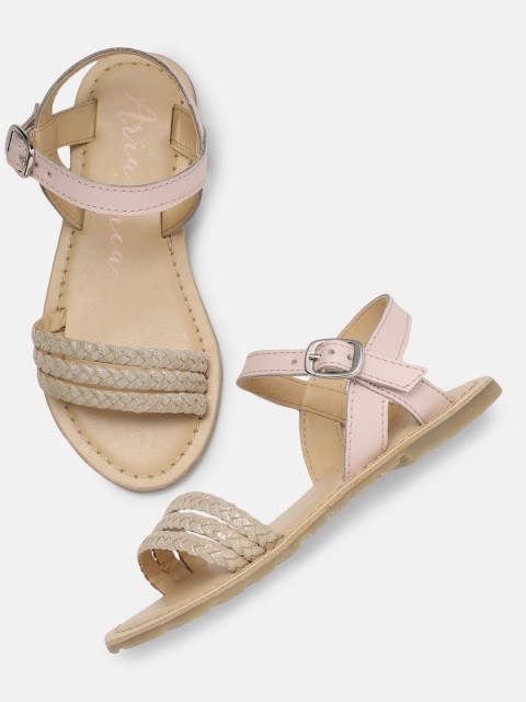 

Aria Nica Girls Beige & Pink Colourblocked Bella Leather Open Toe Flats