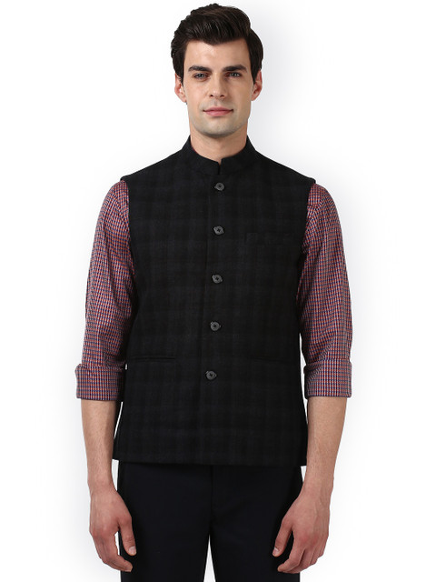 

ColorPlus Men Black Solid Woolen Nehru Jacket