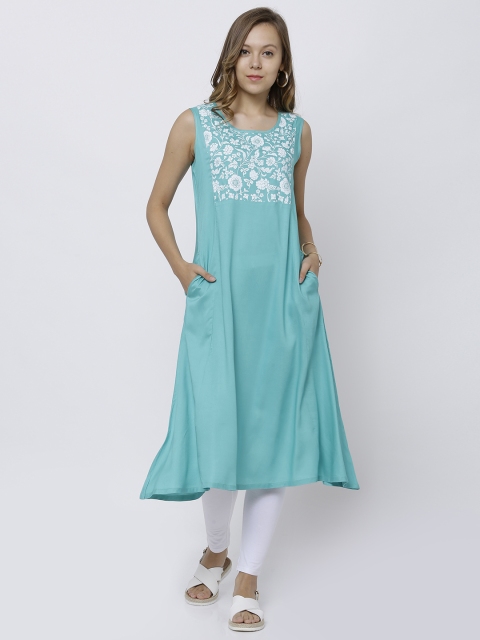 

Vishudh Women Sea Green Solid A-Line Kurta