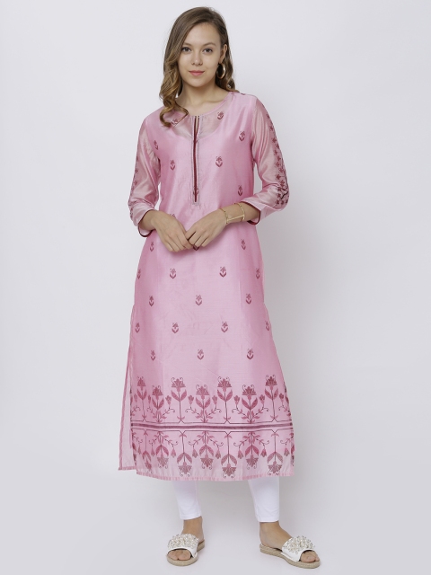 

Vishudh Women Pink Embroidered Straight Kurta