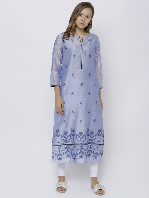 

Vishudh Women Blue Embroidered Straight Kurta