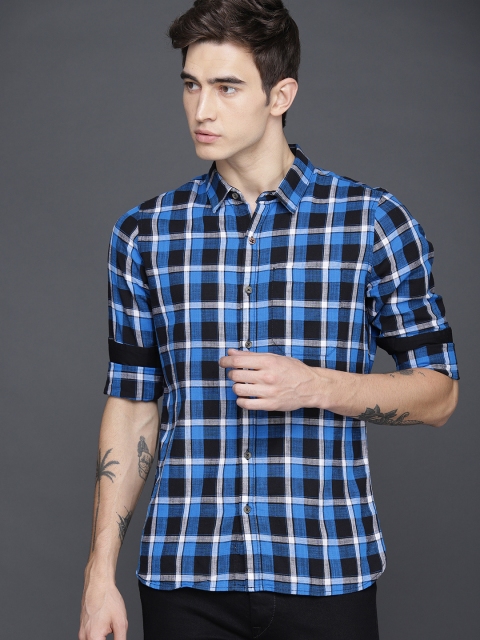 

WROGN Men Blue Nancy Slim Fit Checked Casual Shirt