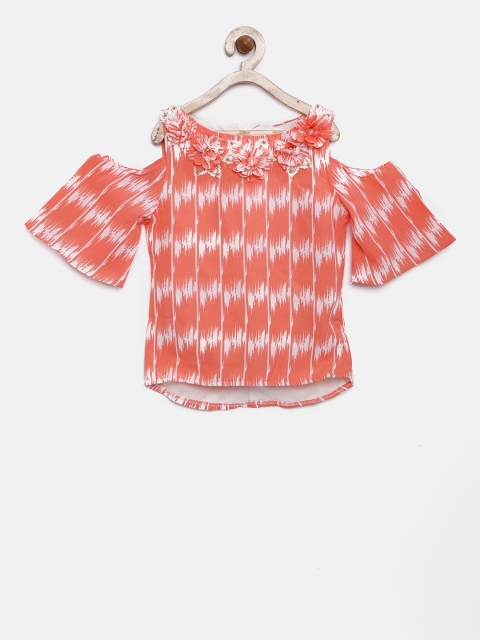 

Tiny Girl Peach-Coloured & White Printed Top