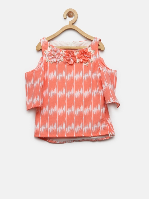 

Tiny Girl Peach-Coloured & Off-White Printed Top