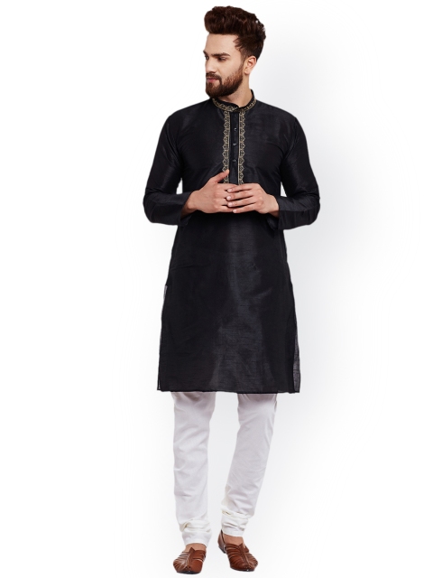 

SOJANYA Men Black Solid Straight Kurta