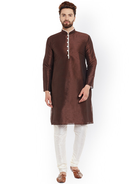 

SOJANYA Men Brown Solid Straight Kurta