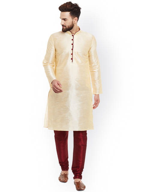 

SOJANYA Men Gold-Toned Solid Straight Kurta
