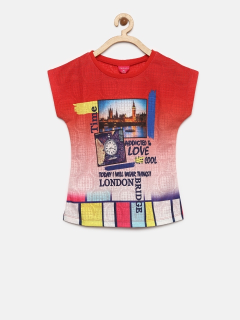 

Tiny Girl Red Printed Self-Design Top
