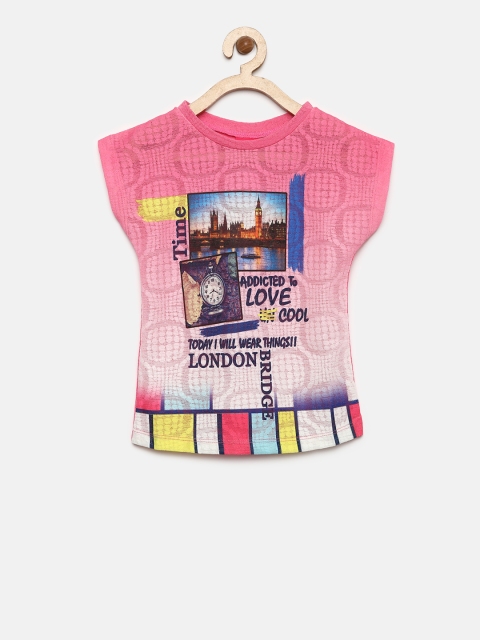 

Tiny Girl Pink Printed Self-Design Top