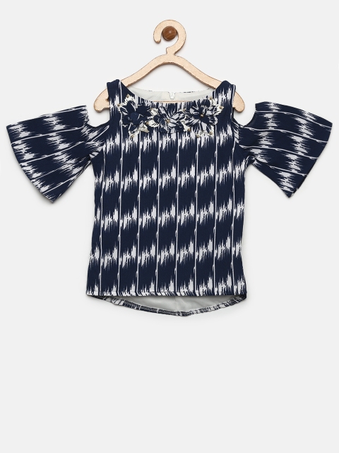 

Tiny Girl Navy Blue & Off-White Printed Cold-Shoulder Top