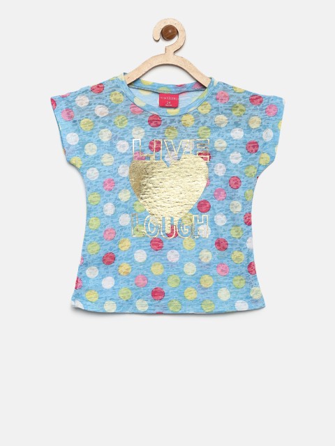 

Tiny Girl Blue Polka Dot Print Top