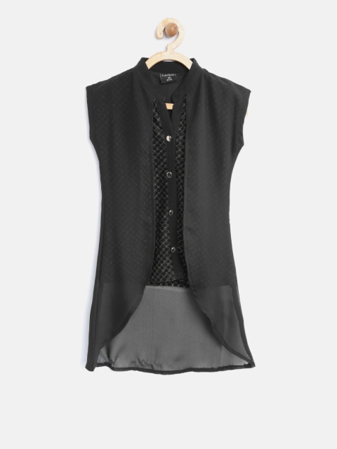 

Tiny Girl Black Self-Design Layered High-Low Top