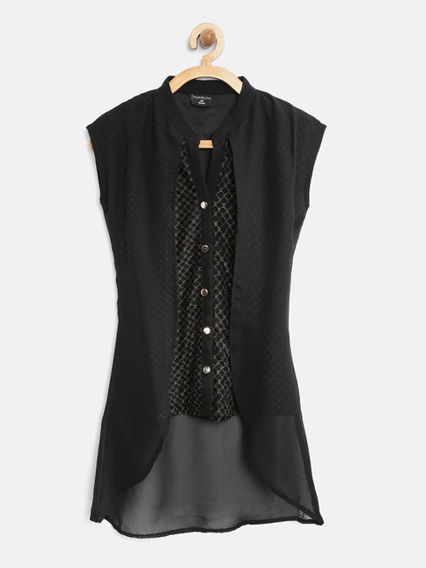 

Tiny Girl Black Self-Design High-Low Top