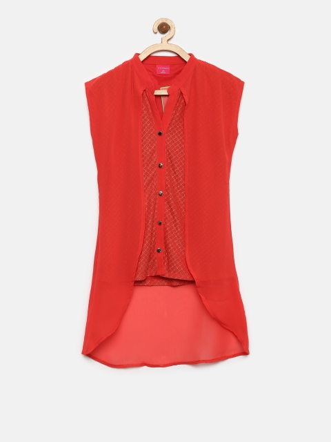 

Tiny Girl Coral Pink Patterned High-Low Top