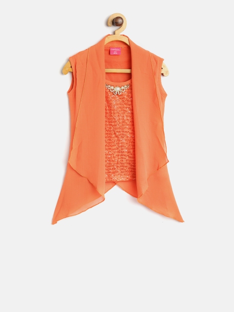 

Tiny Girl Orange Sequinned Layered Styled Back Top