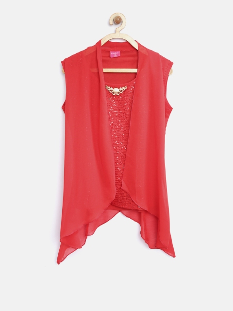 

Tiny Girl Red Layered Embellished Top