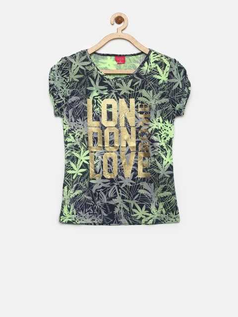 

Tiny Girl Navy & Green Printed Round Neck T-shirt, Navy blue