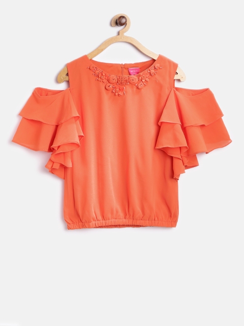 

Tiny Girl Orange Embellished Detail Blouson Top