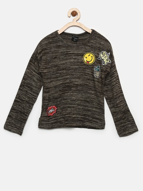 

Tiny Girl Beige Self Design Applique Top
