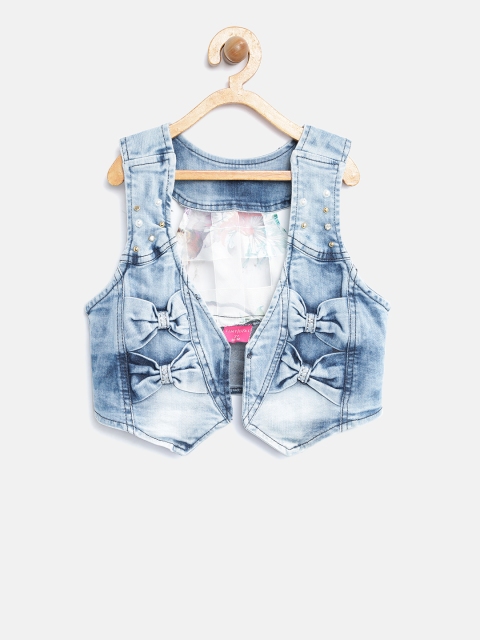 

Tiny Girl Blue Embellished Detail Washed Denim Pure Cotton Waistcoat