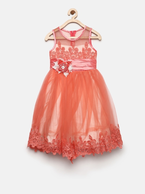 

Tiny Girl Peach-Coloured Solid Fit and Flare Dress