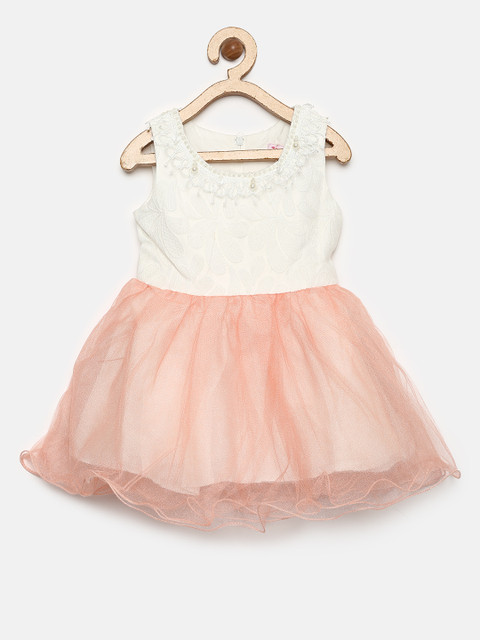 

Tiny Girl Off-White & Peach-Coloured Fit and Flare Dress