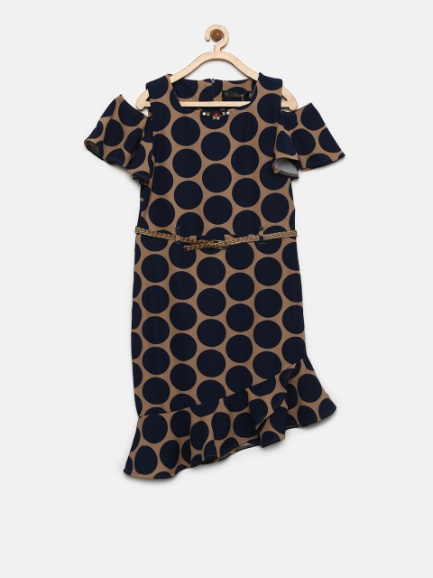 

Tiny Girl Navy & Beige Polka Dot Print Sheath Dress, Navy blue