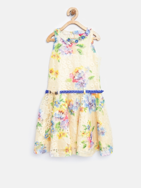 

Tiny Girl Yellow Floral Print Lace Fit and Flare Dress