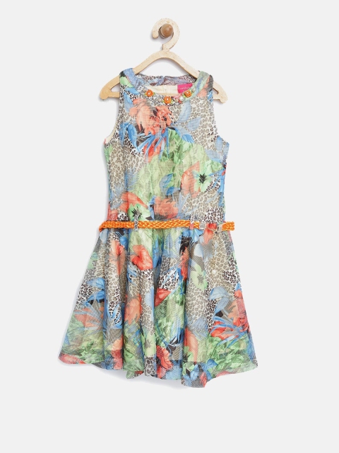 

Tiny Girl Multicoloured Printed Net Fit & Flare Dress, Multi