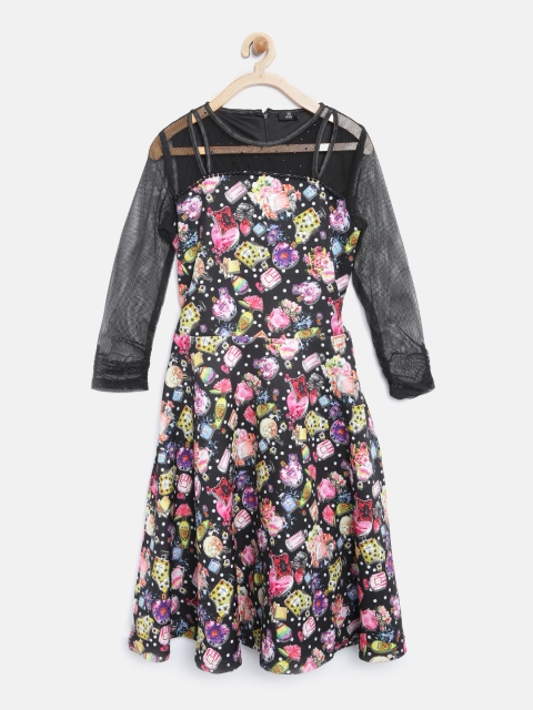 

Tiny Girl Girls Black Printed Fit and Flare Dress